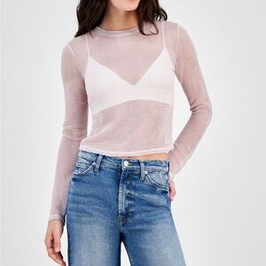 Sheer Long-Sleeve Mesh Top in Blush Pink
